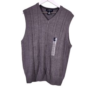 NWT Caribbean Joe Island Supply Co grey cable knit sleeveless vest, sz Large